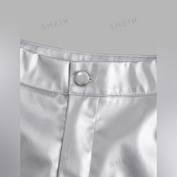 SHEIN Clasi Solid PU Leather Shorts- Silver - Picture 5 of 6